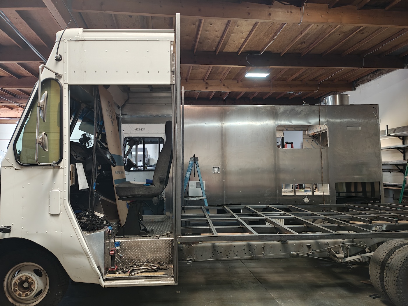 food truck being built, no frame